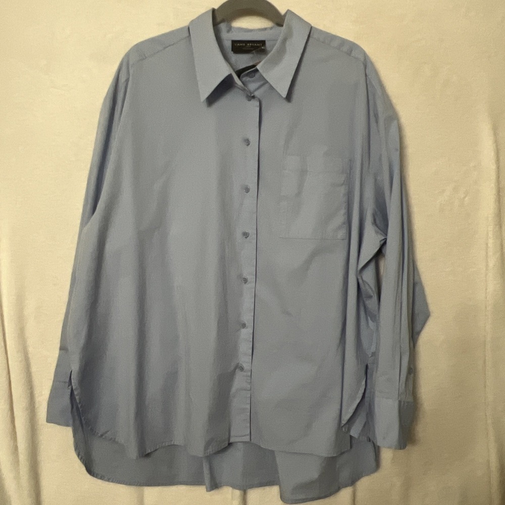 NWT Lane Bryant Blue Cotton Spandex Button-Up Shirt No Peek Size 22/24